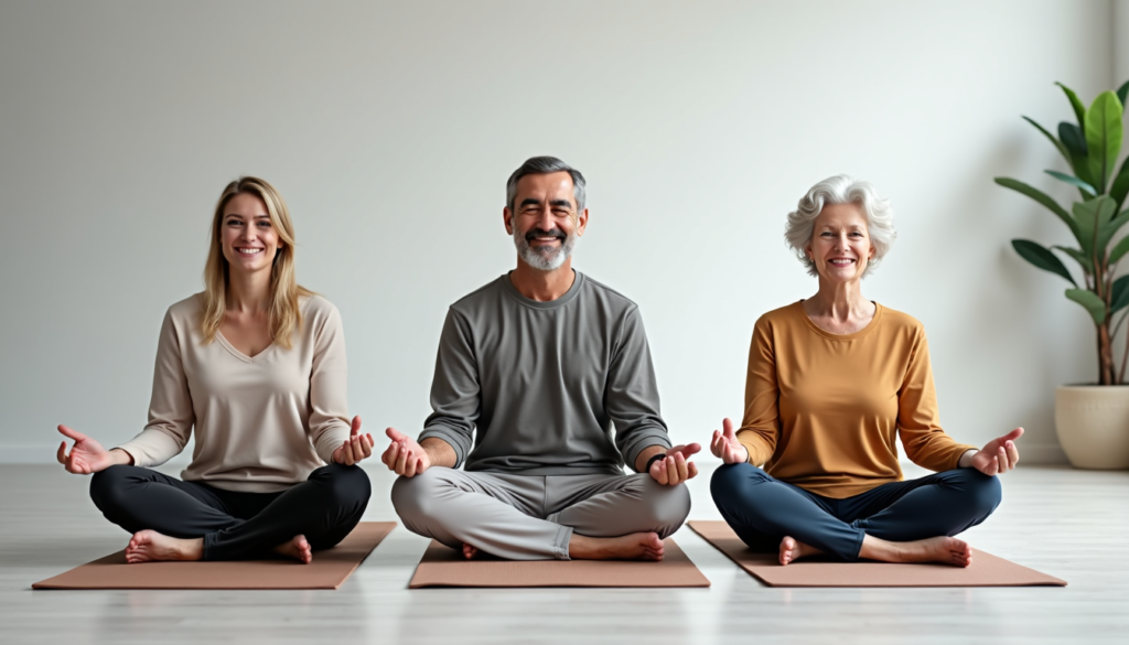 3 people on yoga mats
