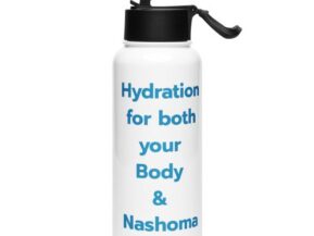 White water bottle with 'Hydration for Body and Nashoma' slogan