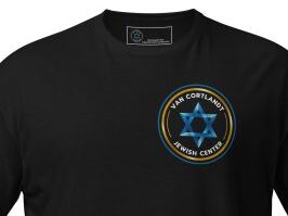 Black t-shirt with Van Cortlandt Jewish Center logo