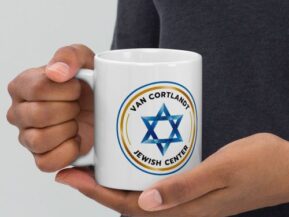 Van Cortlandt Jewish Center ceramic mug with Star of David logo